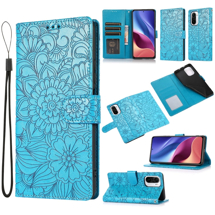 For Xiaomi Redmi K40 / K40 Pro / Poco F3 Skin Feel Embossed Sunflower Horizontal Flip Leather Case with Holder & Card Slots & Wallet & Lanyard