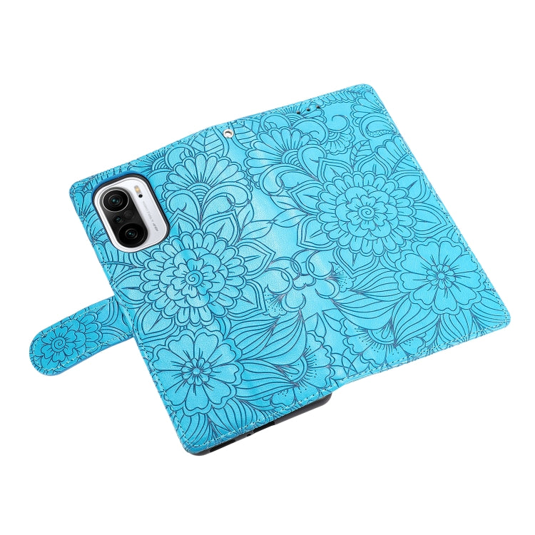 For Xiaomi Redmi K40 / K40 Pro / Poco F3 Skin Feel Embossed Sunflower Horizontal Flip Leather Case with Holder & Card Slots & Wallet & Lanyard