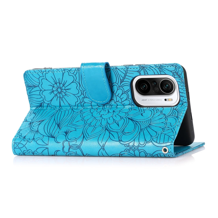 For Xiaomi Redmi K40 / K40 Pro / Poco F3 Skin Feel Embossed Sunflower Horizontal Flip Leather Case with Holder & Card Slots & Wallet & Lanyard