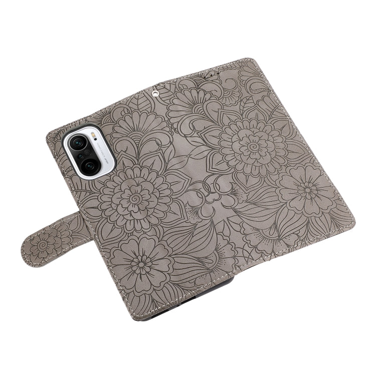 For Xiaomi Redmi K40 / K40 Pro / Poco F3 Skin Feel Embossed Sunflower Horizontal Flip Leather Case with Holder & Card Slots & Wallet & Lanyard