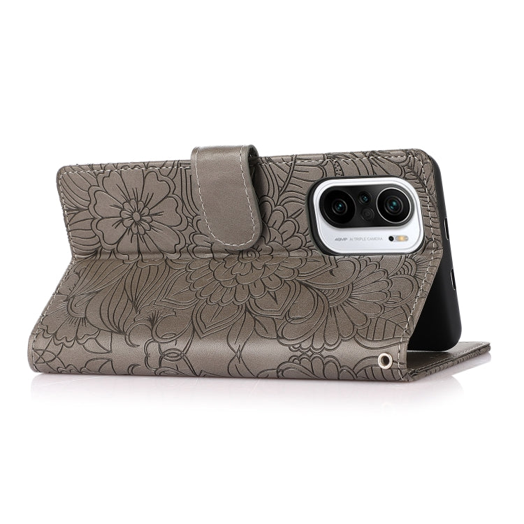 For Xiaomi Redmi K40 / K40 Pro / Poco F3 Skin Feel Embossed Sunflower Horizontal Flip Leather Case with Holder & Card Slots & Wallet & Lanyard