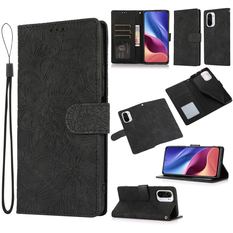 For Xiaomi Redmi K40 / K40 Pro / Poco F3 Skin Feel Embossed Sunflower Horizontal Flip Leather Case with Holder & Card Slots & Wallet & Lanyard