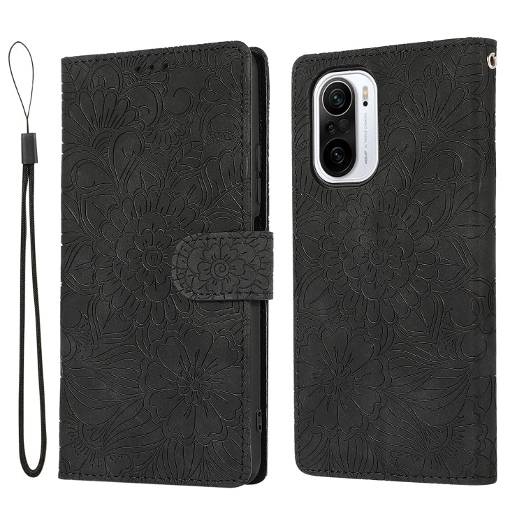 For Xiaomi Redmi K40 / K40 Pro / Poco F3 Skin Feel Embossed Sunflower Horizontal Flip Leather Case with Holder & Card Slots & Wallet & Lanyard