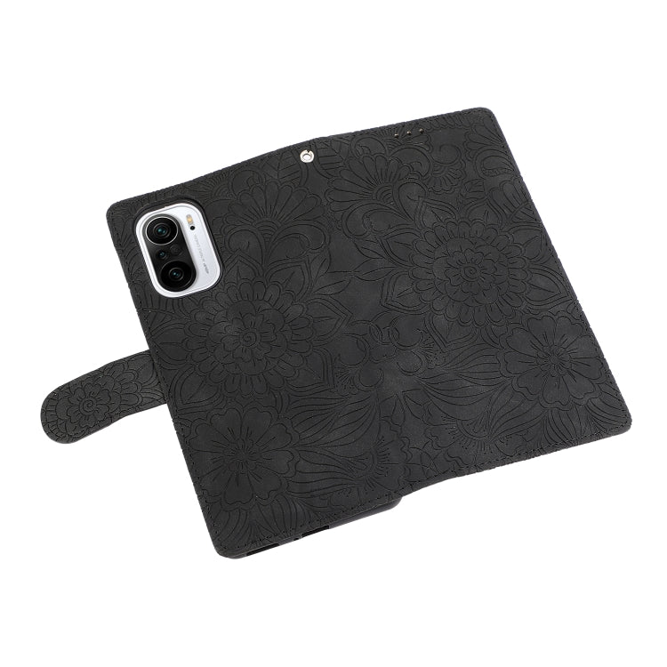 For Xiaomi Redmi K40 / K40 Pro / Poco F3 Skin Feel Embossed Sunflower Horizontal Flip Leather Case with Holder & Card Slots & Wallet & Lanyard