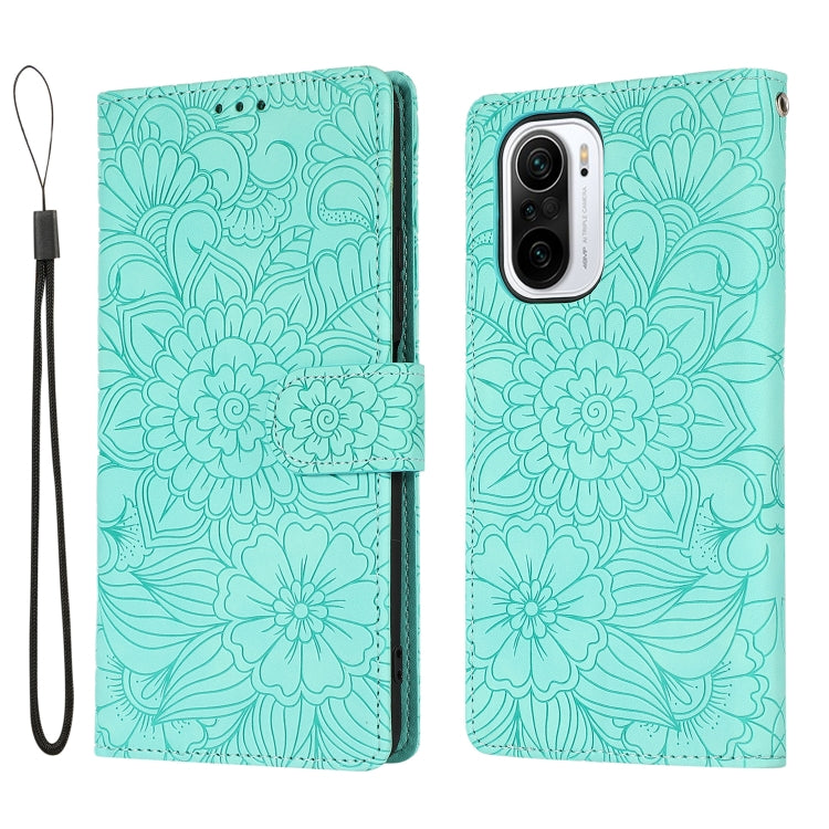 For Xiaomi Redmi K40 / K40 Pro / Poco F3 Skin Feel Embossed Sunflower Horizontal Flip Leather Case with Holder & Card Slots & Wallet & Lanyard