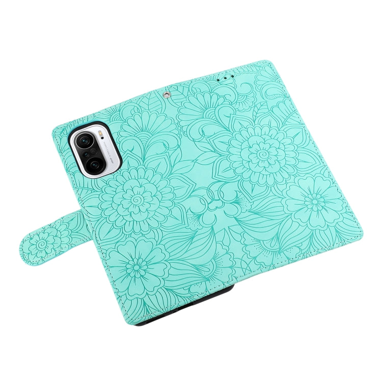 For Xiaomi Redmi K40 / K40 Pro / Poco F3 Skin Feel Embossed Sunflower Horizontal Flip Leather Case with Holder & Card Slots & Wallet & Lanyard