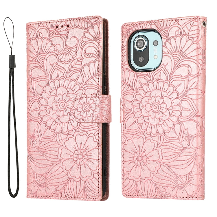 For Xiaomi Mi 11 Skin Feel Embossed Sunflower Horizontal Flip Leather Case with Holder & Card Slots & Wallet & Lanyard