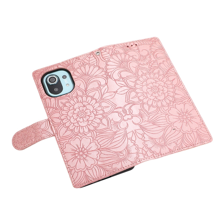 For Xiaomi Mi 11 Skin Feel Embossed Sunflower Horizontal Flip Leather Case with Holder & Card Slots & Wallet & Lanyard