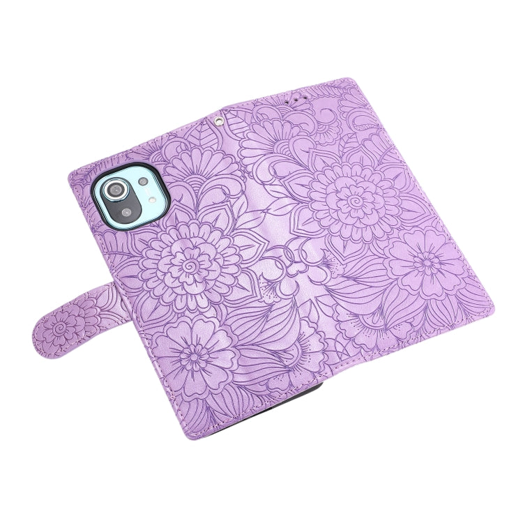 For Xiaomi Mi 11 Skin Feel Embossed Sunflower Horizontal Flip Leather Case with Holder & Card Slots & Wallet & Lanyard