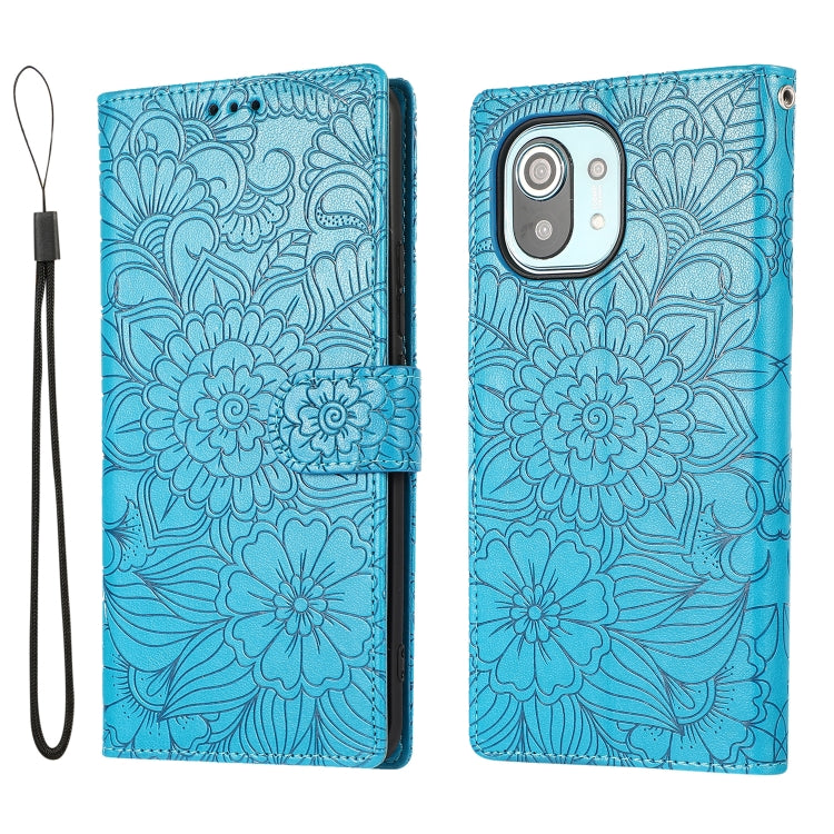For Xiaomi Mi 11 Skin Feel Embossed Sunflower Horizontal Flip Leather Case with Holder & Card Slots & Wallet & Lanyard