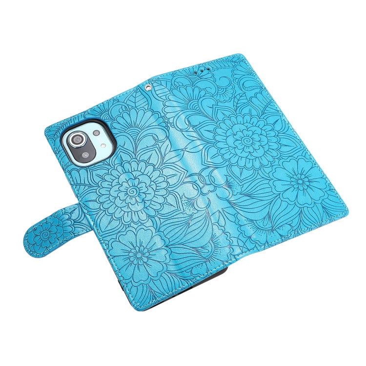For Xiaomi Mi 11 Skin Feel Embossed Sunflower Horizontal Flip Leather Case with Holder & Card Slots & Wallet & Lanyard