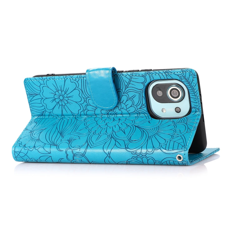 For Xiaomi Mi 11 Skin Feel Embossed Sunflower Horizontal Flip Leather Case with Holder & Card Slots & Wallet & Lanyard