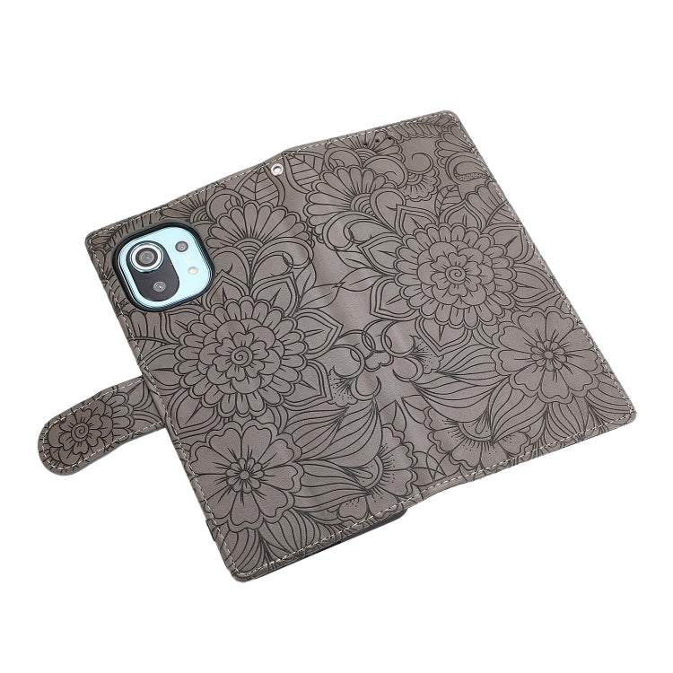 For Xiaomi Mi 11 Skin Feel Embossed Sunflower Horizontal Flip Leather Case with Holder & Card Slots & Wallet & Lanyard