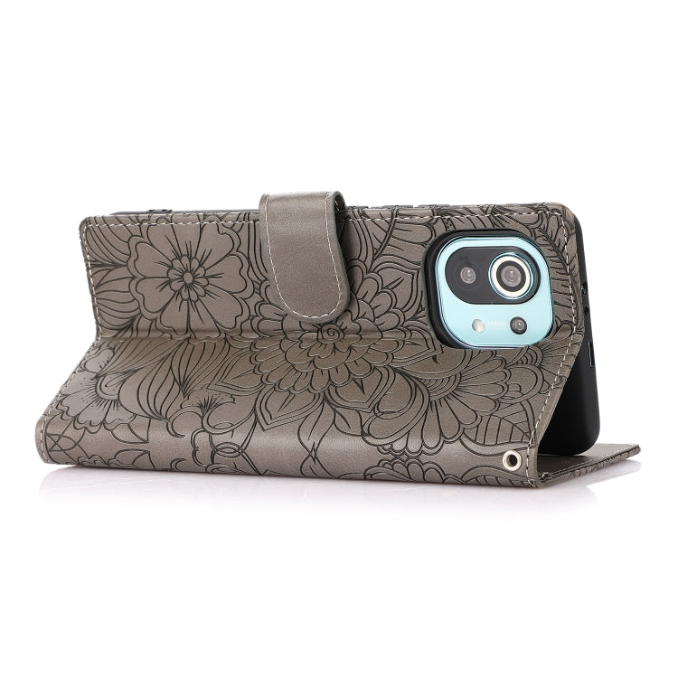 For Xiaomi Mi 11 Skin Feel Embossed Sunflower Horizontal Flip Leather Case with Holder & Card Slots & Wallet & Lanyard