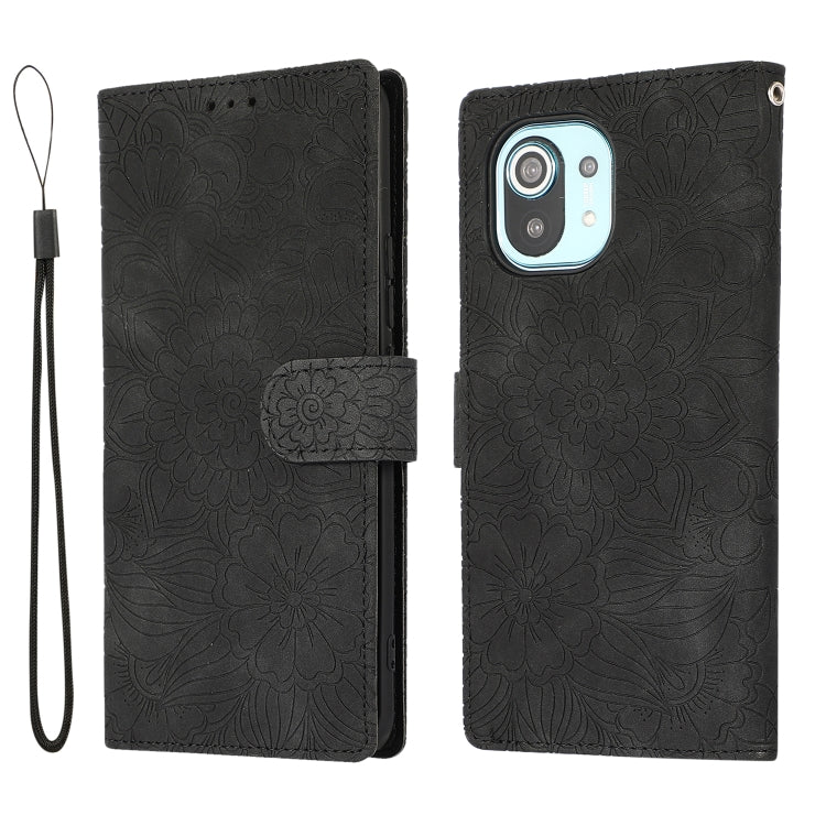 For Xiaomi Mi 11 Skin Feel Embossed Sunflower Horizontal Flip Leather Case with Holder & Card Slots & Wallet & Lanyard