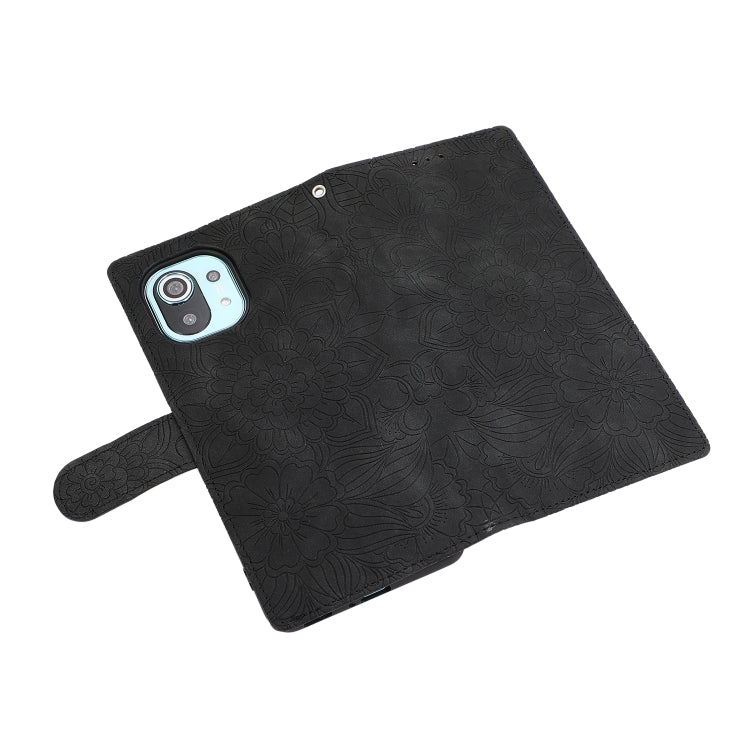 For Xiaomi Mi 11 Skin Feel Embossed Sunflower Horizontal Flip Leather Case with Holder & Card Slots & Wallet & Lanyard