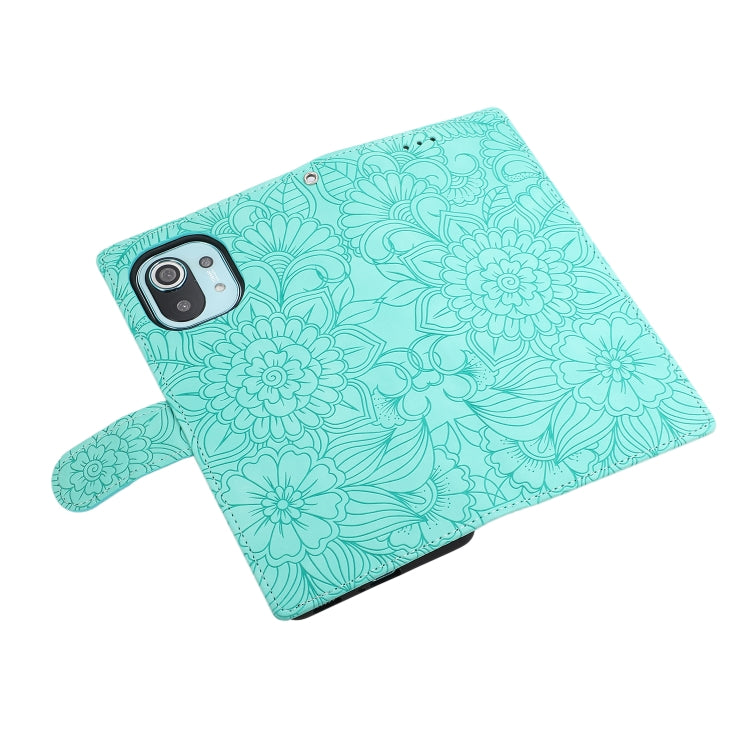 For Xiaomi Mi 11 Skin Feel Embossed Sunflower Horizontal Flip Leather Case with Holder & Card Slots & Wallet & Lanyard