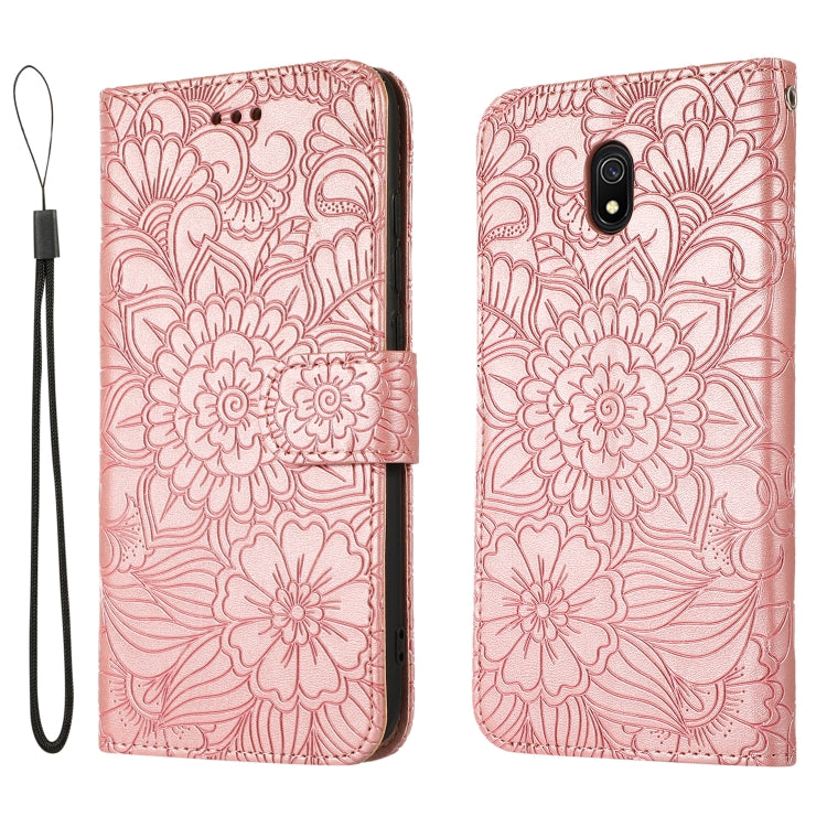 For Xiaomi Redmi 8A Skin Feel Embossed Sunflower Horizontal Flip Leather Case with Holder & Card Slots & Wallet & Lanyard