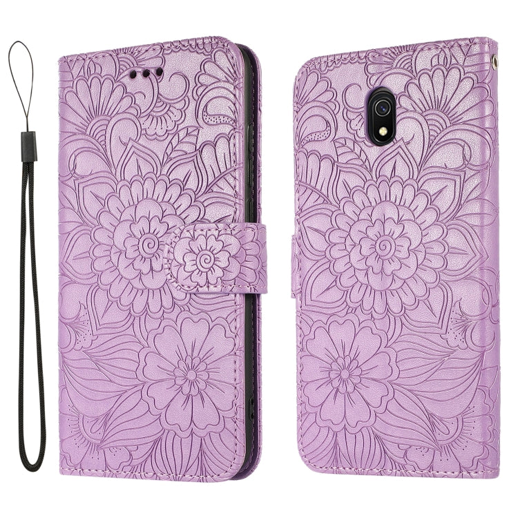 For Xiaomi Redmi 8A Skin Feel Embossed Sunflower Horizontal Flip Leather Case with Holder & Card Slots & Wallet & Lanyard