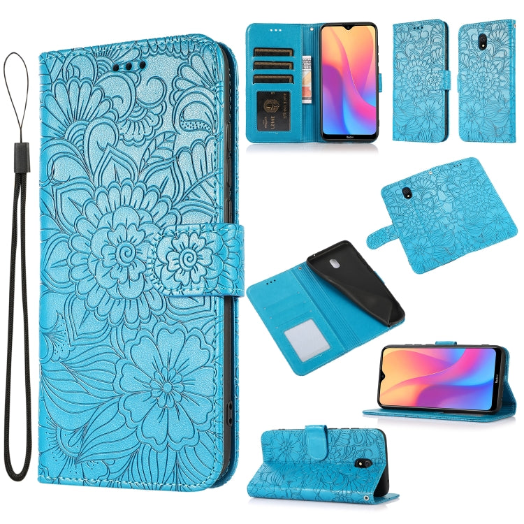 For Xiaomi Redmi 8A Skin Feel Embossed Sunflower Horizontal Flip Leather Case with Holder & Card Slots & Wallet & Lanyard