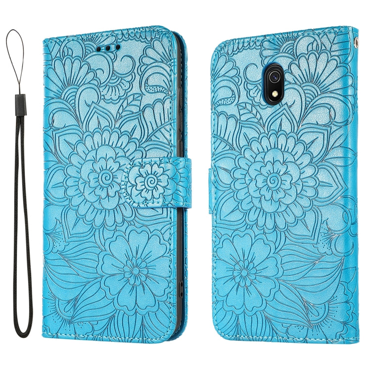 For Xiaomi Redmi 8A Skin Feel Embossed Sunflower Horizontal Flip Leather Case with Holder & Card Slots & Wallet & Lanyard