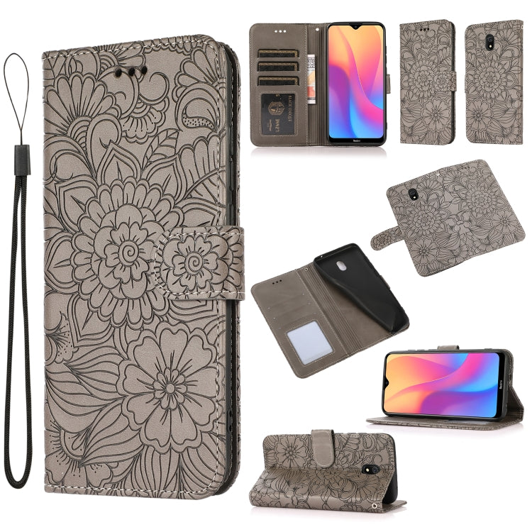 For Xiaomi Redmi 8A Skin Feel Embossed Sunflower Horizontal Flip Leather Case with Holder & Card Slots & Wallet & Lanyard