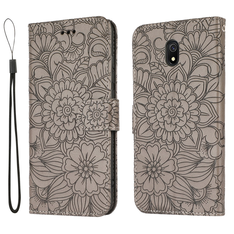 For Xiaomi Redmi 8A Skin Feel Embossed Sunflower Horizontal Flip Leather Case with Holder & Card Slots & Wallet & Lanyard