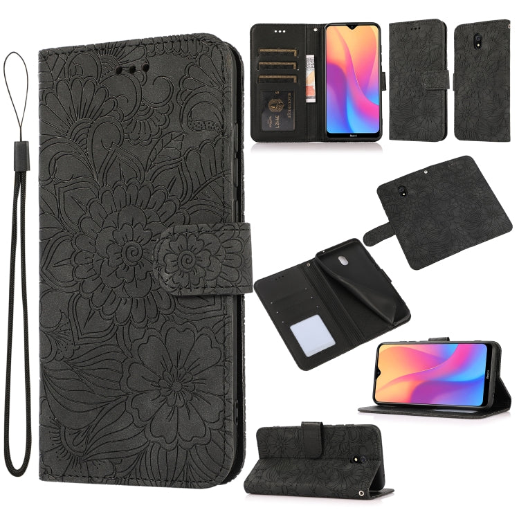 For Xiaomi Redmi 8A Skin Feel Embossed Sunflower Horizontal Flip Leather Case with Holder & Card Slots & Wallet & Lanyard