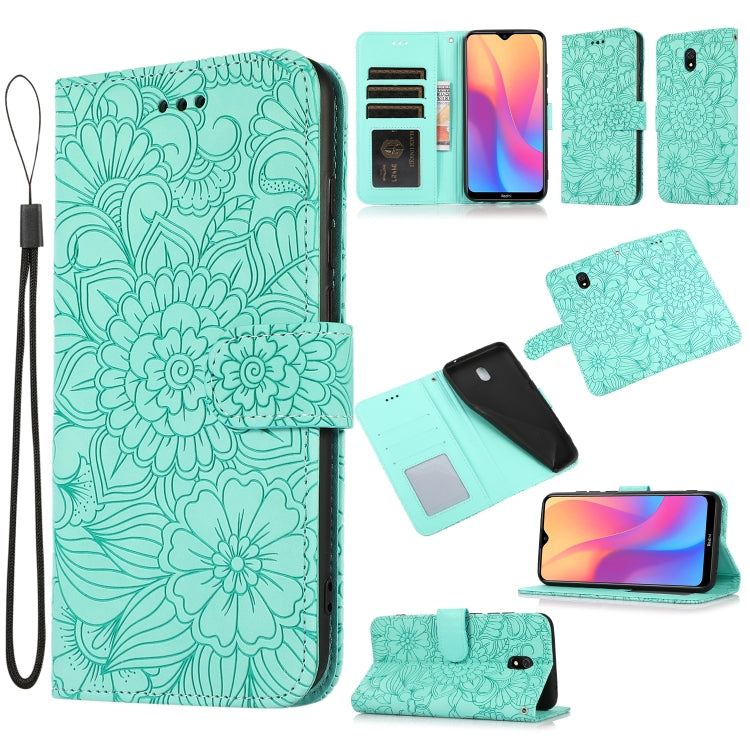 For Xiaomi Redmi 8A Skin Feel Embossed Sunflower Horizontal Flip Leather Case with Holder & Card Slots & Wallet & Lanyard