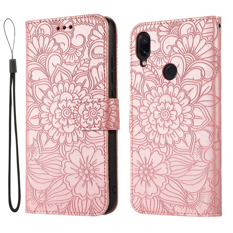 For Xiaomi Redmi Note 7 Skin Feel Embossed Sunflower Horizontal Flip Leather Case with Holder & Card Slots & Wallet & Lanyard