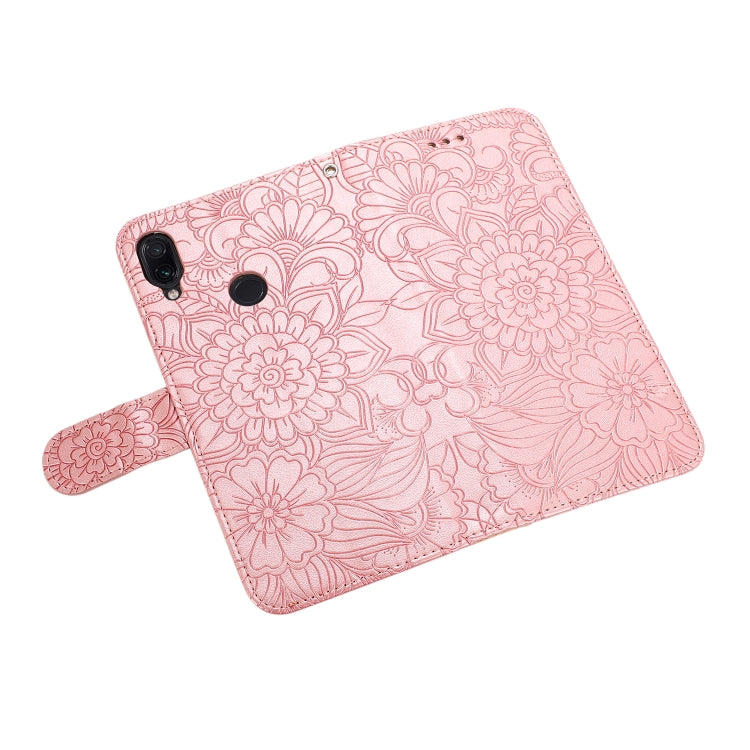 For Xiaomi Redmi Note 7 Skin Feel Embossed Sunflower Horizontal Flip Leather Case with Holder & Card Slots & Wallet & Lanyard