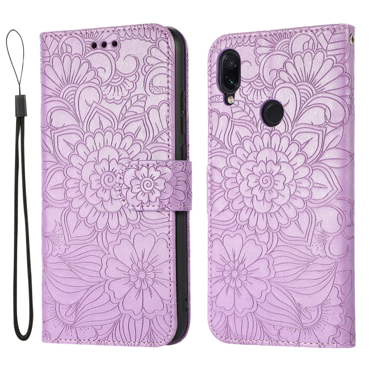 For Xiaomi Redmi Note 7 Skin Feel Embossed Sunflower Horizontal Flip Leather Case with Holder & Card Slots & Wallet & Lanyard