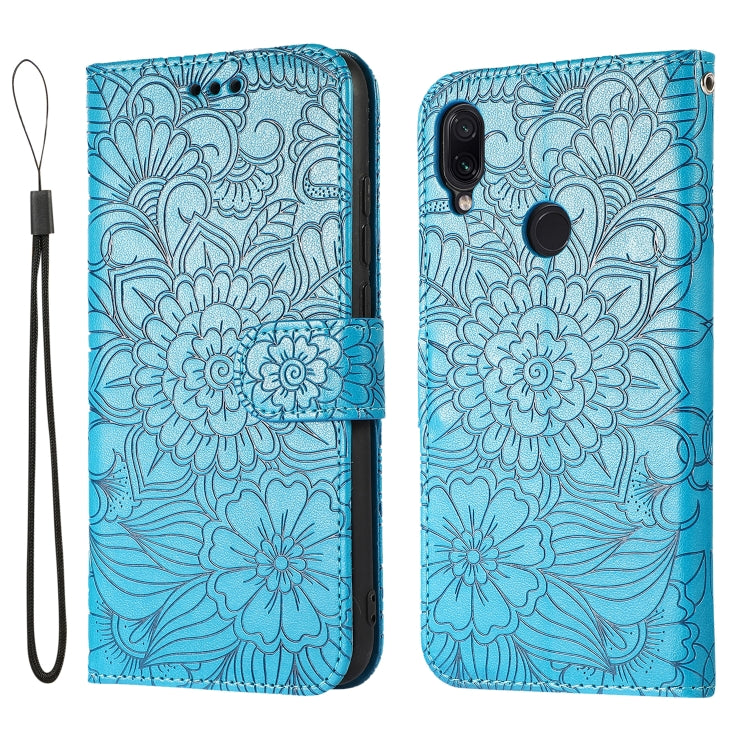 For Xiaomi Redmi Note 7 Skin Feel Embossed Sunflower Horizontal Flip Leather Case with Holder & Card Slots & Wallet & Lanyard