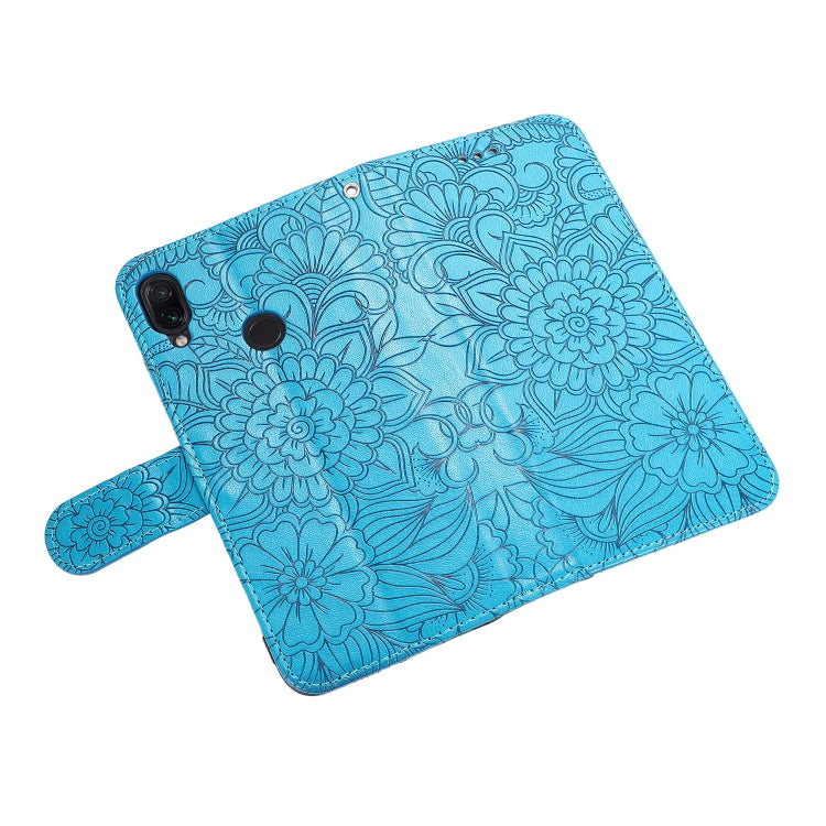 For Xiaomi Redmi Note 7 Skin Feel Embossed Sunflower Horizontal Flip Leather Case with Holder & Card Slots & Wallet & Lanyard