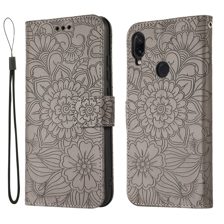 For Xiaomi Redmi Note 7 Skin Feel Embossed Sunflower Horizontal Flip Leather Case with Holder & Card Slots & Wallet & Lanyard