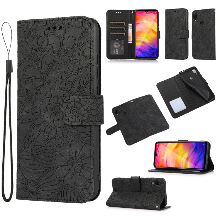 For Xiaomi Redmi Note 7 Skin Feel Embossed Sunflower Horizontal Flip Leather Case with Holder & Card Slots & Wallet & Lanyard