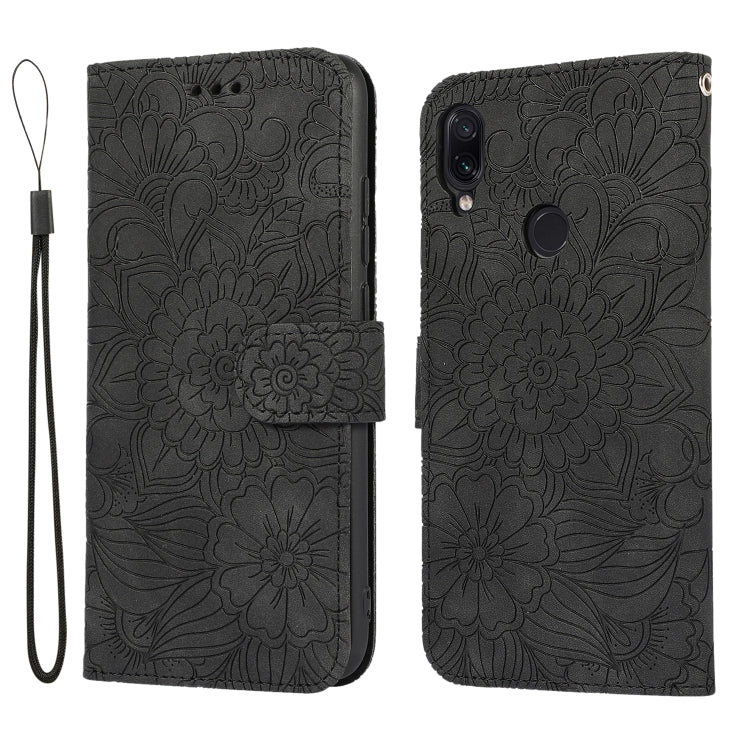 For Xiaomi Redmi Note 7 Skin Feel Embossed Sunflower Horizontal Flip Leather Case with Holder & Card Slots & Wallet & Lanyard
