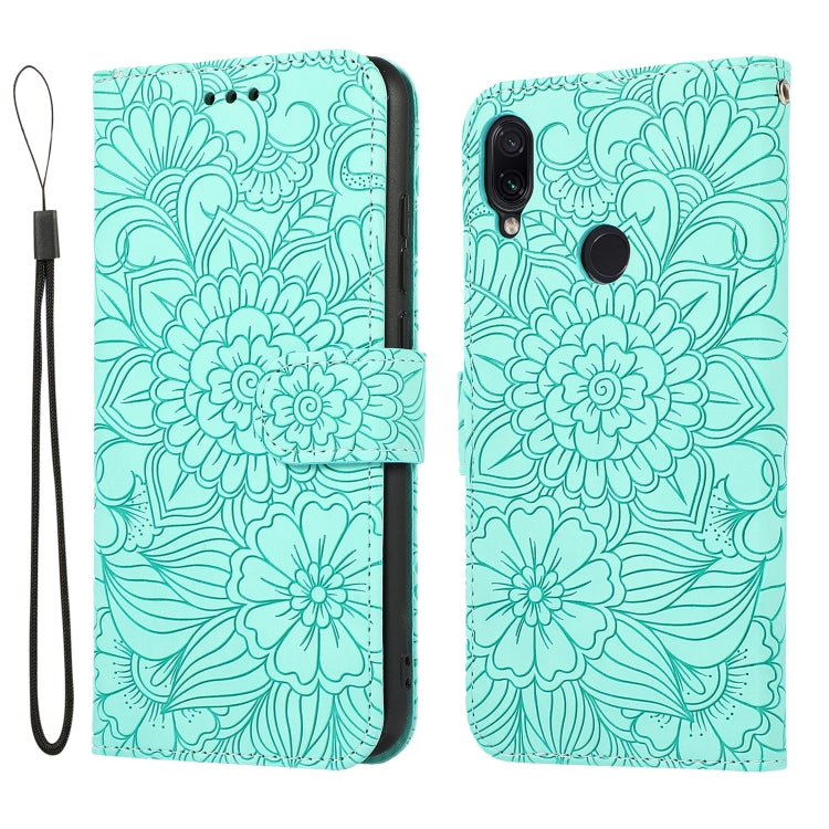 For Xiaomi Redmi Note 7 Skin Feel Embossed Sunflower Horizontal Flip Leather Case with Holder & Card Slots & Wallet & Lanyard