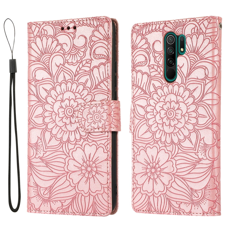 For Xiaomi Redmi 9 Skin Feel Embossed Sunflower Horizontal Flip Leather Case with Holder & Card Slots & Wallet & Lanyard