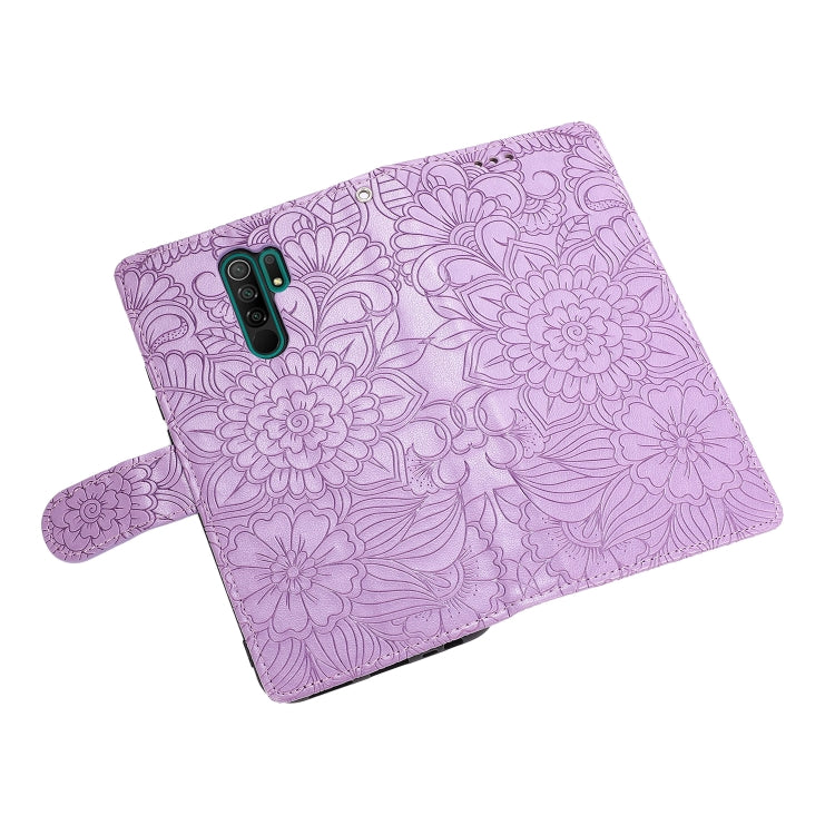 For Xiaomi Redmi 9 Skin Feel Embossed Sunflower Horizontal Flip Leather Case with Holder & Card Slots & Wallet & Lanyard