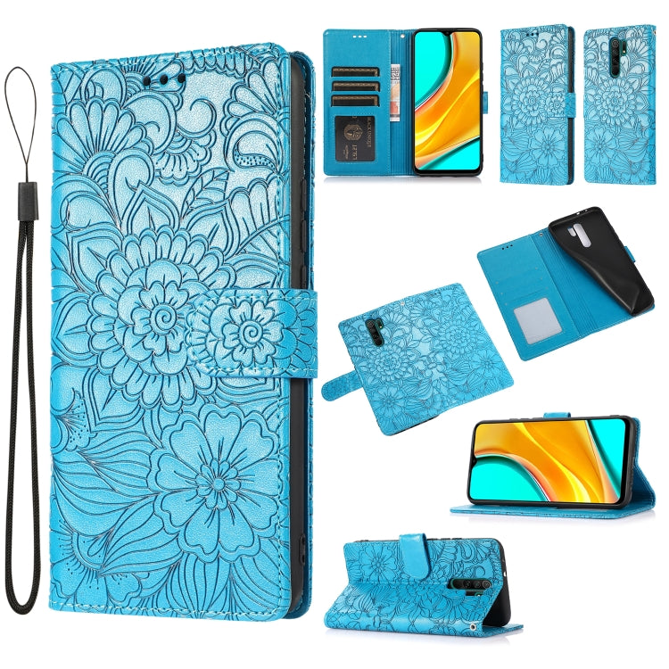 For Xiaomi Redmi 9 Skin Feel Embossed Sunflower Horizontal Flip Leather Case with Holder & Card Slots & Wallet & Lanyard