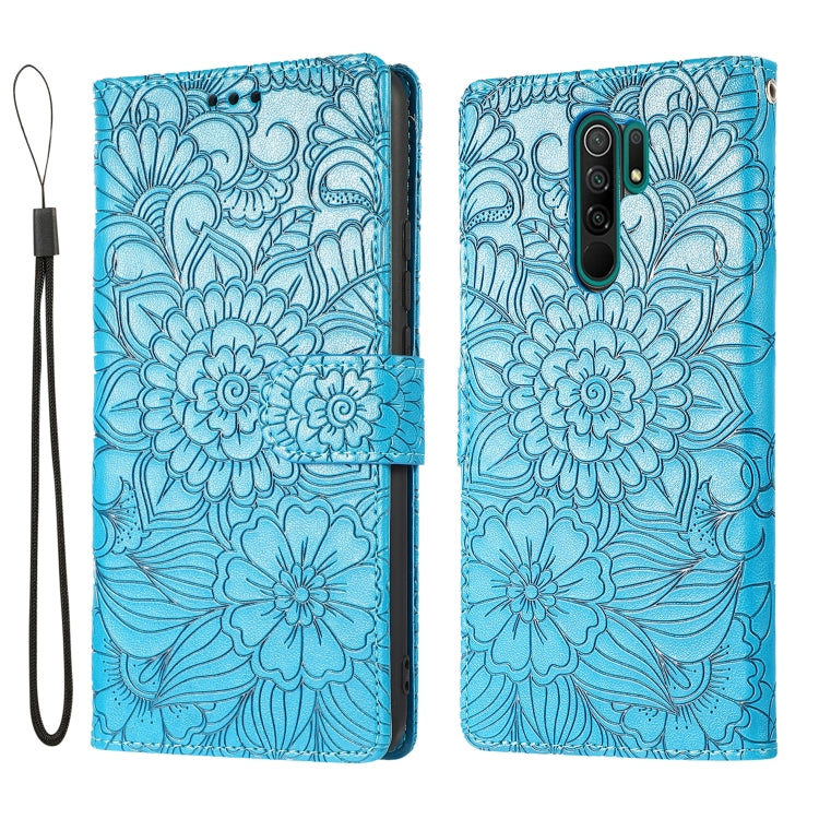For Xiaomi Redmi 9 Skin Feel Embossed Sunflower Horizontal Flip Leather Case with Holder & Card Slots & Wallet & Lanyard