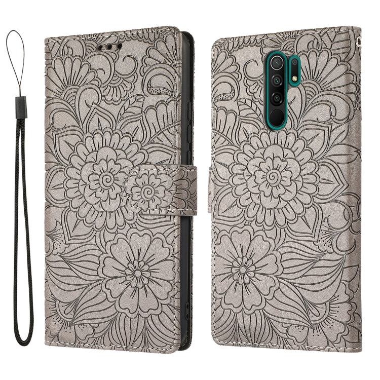 For Xiaomi Redmi 9 Skin Feel Embossed Sunflower Horizontal Flip Leather Case with Holder & Card Slots & Wallet & Lanyard
