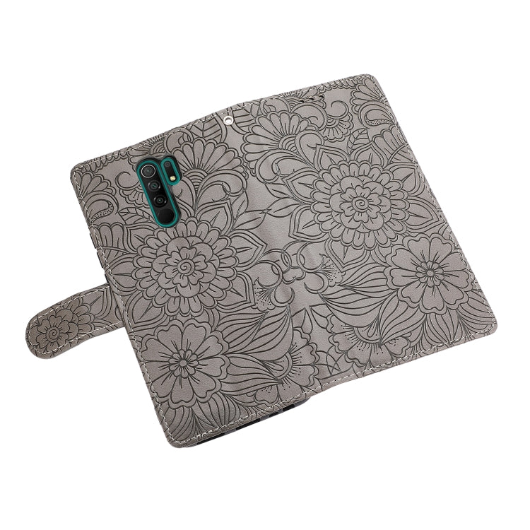 For Xiaomi Redmi 9 Skin Feel Embossed Sunflower Horizontal Flip Leather Case with Holder & Card Slots & Wallet & Lanyard