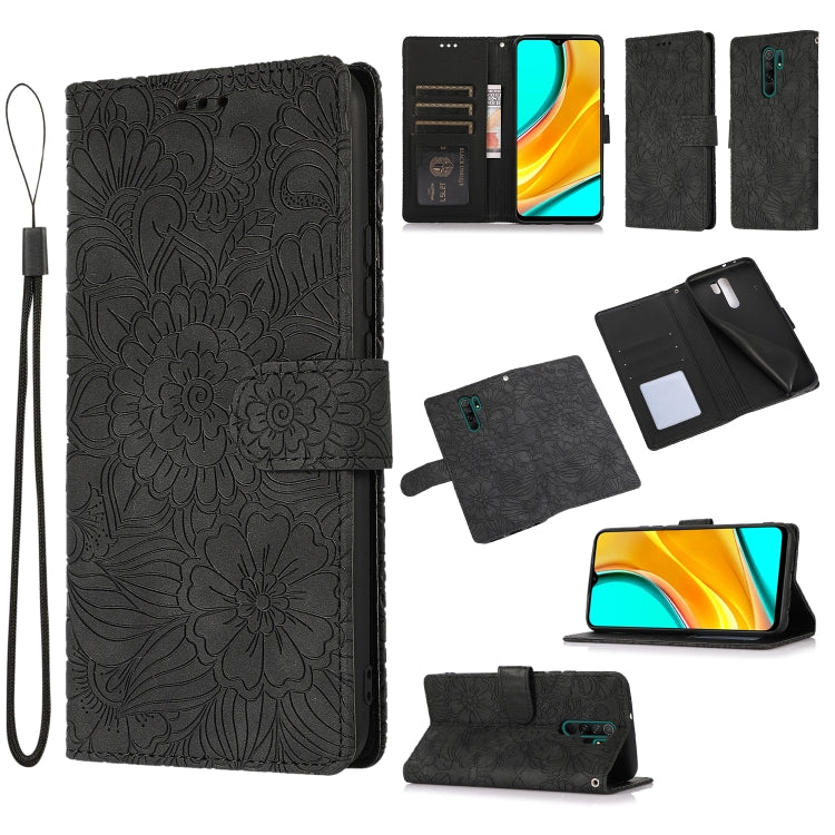 For Xiaomi Redmi 9 Skin Feel Embossed Sunflower Horizontal Flip Leather Case with Holder & Card Slots & Wallet & Lanyard