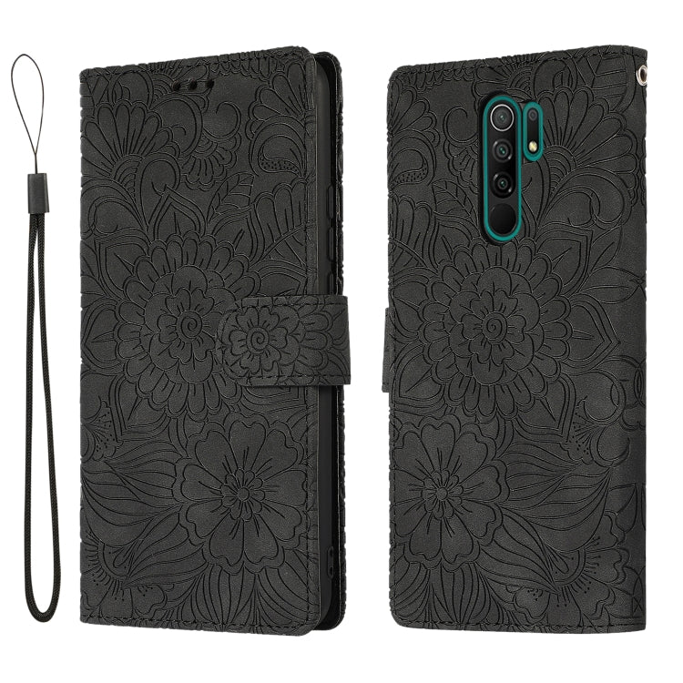 For Xiaomi Redmi 9 Skin Feel Embossed Sunflower Horizontal Flip Leather Case with Holder & Card Slots & Wallet & Lanyard