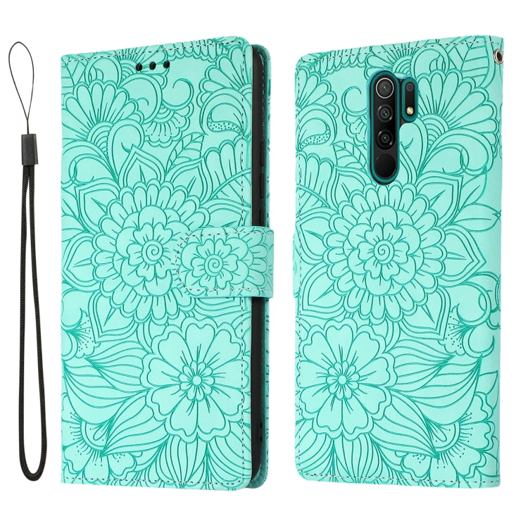For Xiaomi Redmi 9 Skin Feel Embossed Sunflower Horizontal Flip Leather Case with Holder & Card Slots & Wallet & Lanyard