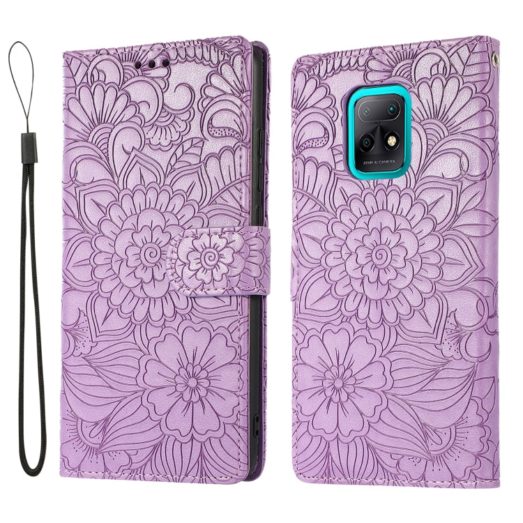 For Xiaomi Redmi 10X 5G Skin Feel Embossed Sunflower Horizontal Flip Leather Case with Holder & Card Slots & Wallet & Lanyard