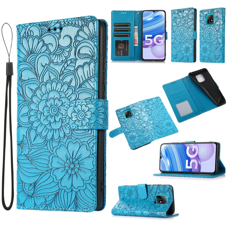 For Xiaomi Redmi 10X 5G Skin Feel Embossed Sunflower Horizontal Flip Leather Case with Holder & Card Slots & Wallet & Lanyard