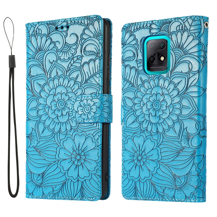 For Xiaomi Redmi 10X 5G Skin Feel Embossed Sunflower Horizontal Flip Leather Case with Holder & Card Slots & Wallet & Lanyard